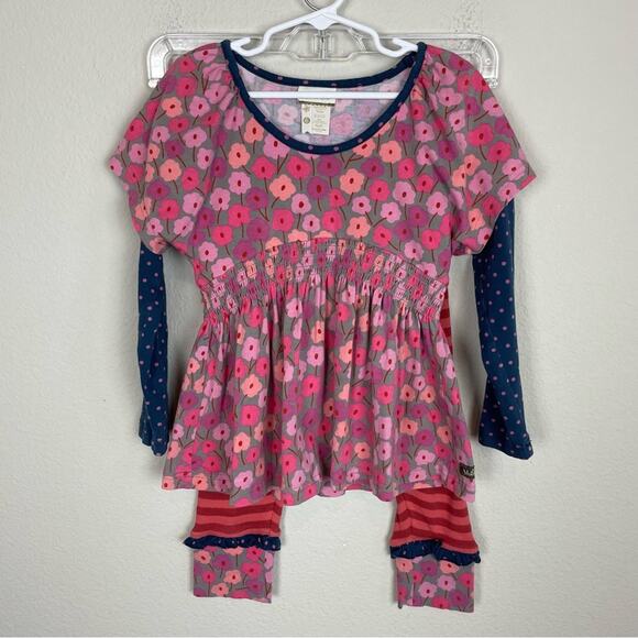 Matilda Jane Red Floral Stripe Knit 2 Piece Top & Bottom Set 6 Girls
